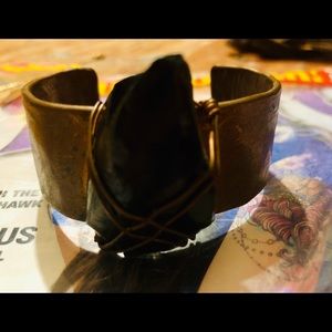 Obsidian copper cuff bracelet